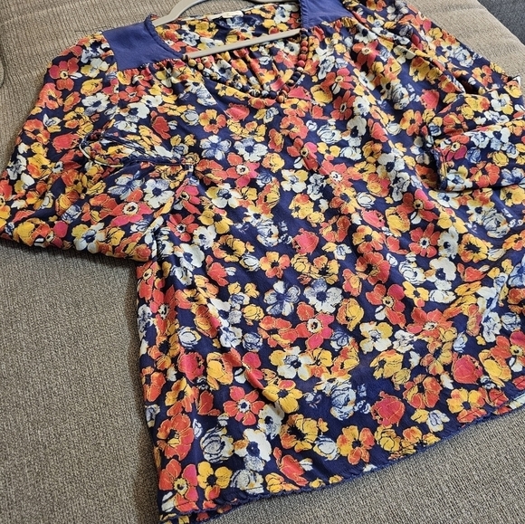 Anthropologie Porridge Silk Red Yellow Floral Boho Casual Top Size Small - Picture 3 of 6